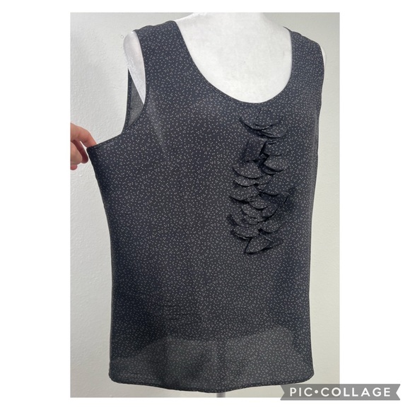 Halogen Women's Silk Gray Tank Top Polka Dot Ruffle Size Large - Picture 6 of 7
